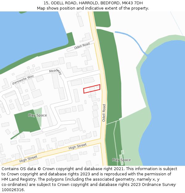 15, ODELL ROAD, HARROLD, BEDFORD, MK43 7DH: Location map and indicative extent of plot