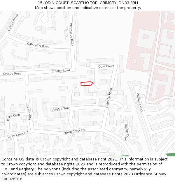 15, ODIN COURT, SCARTHO TOP, GRIMSBY, DN33 3RH: Location map and indicative extent of plot