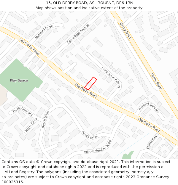 15, OLD DERBY ROAD, ASHBOURNE, DE6 1BN: Location map and indicative extent of plot