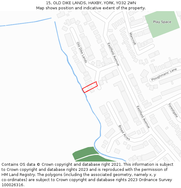 15, OLD DIKE LANDS, HAXBY, YORK, YO32 2WN: Location map and indicative extent of plot