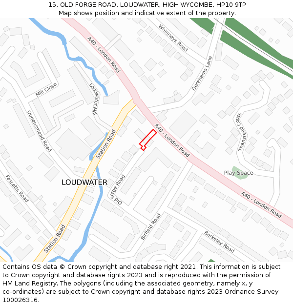 15, OLD FORGE ROAD, LOUDWATER, HIGH WYCOMBE, HP10 9TP: Location map and indicative extent of plot
