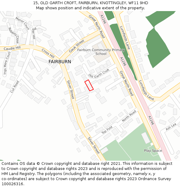 15, OLD GARTH CROFT, FAIRBURN, KNOTTINGLEY, WF11 9HD: Location map and indicative extent of plot