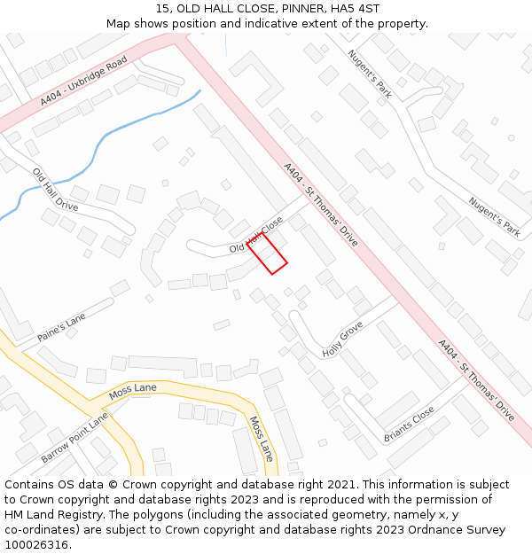 15, OLD HALL CLOSE, PINNER, HA5 4ST: Location map and indicative extent of plot