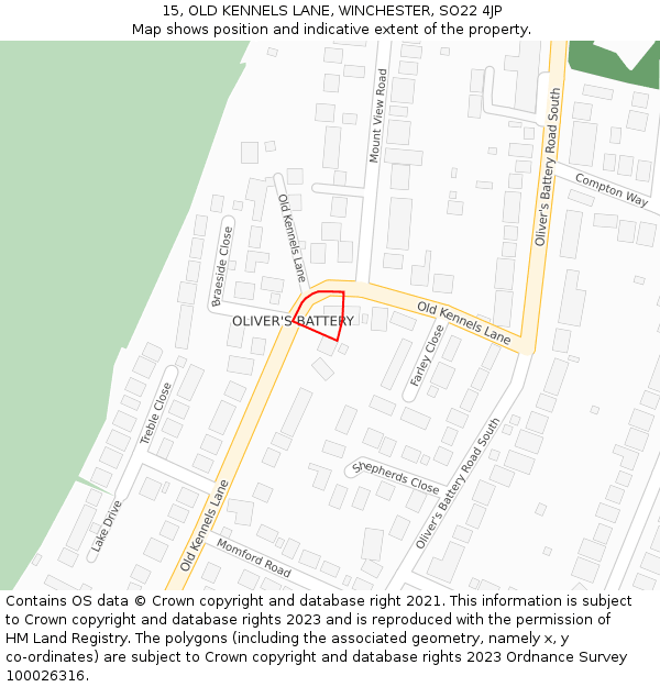 15, OLD KENNELS LANE, WINCHESTER, SO22 4JP: Location map and indicative extent of plot