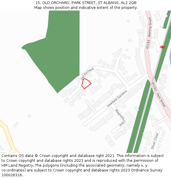 15, OLD ORCHARD, PARK STREET, ST ALBANS, AL2 2QB: Location map and indicative extent of plot