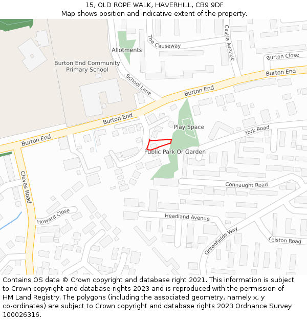 15, OLD ROPE WALK, HAVERHILL, CB9 9DF: Location map and indicative extent of plot