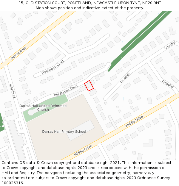 15, OLD STATION COURT, PONTELAND, NEWCASTLE UPON TYNE, NE20 9NT: Location map and indicative extent of plot