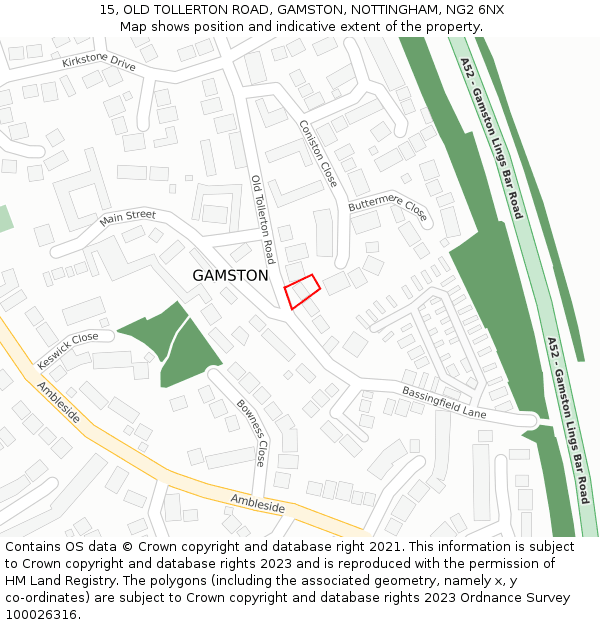 15, OLD TOLLERTON ROAD, GAMSTON, NOTTINGHAM, NG2 6NX: Location map and indicative extent of plot