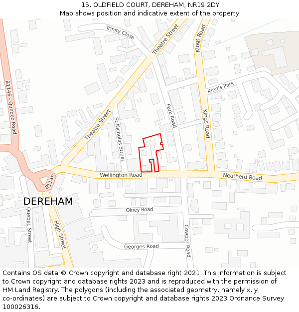 15, OLDFIELD COURT, DEREHAM, NR19 2DY: Location map and indicative extent of plot