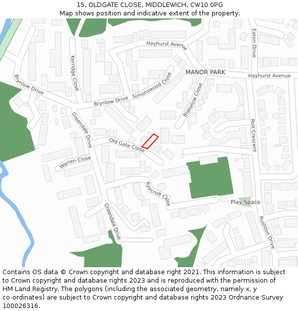 15, OLDGATE CLOSE, MIDDLEWICH, CW10 0PG: Location map and indicative extent of plot