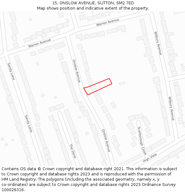 15, ONSLOW AVENUE, SUTTON, SM2 7ED: Location map and indicative extent of plot
