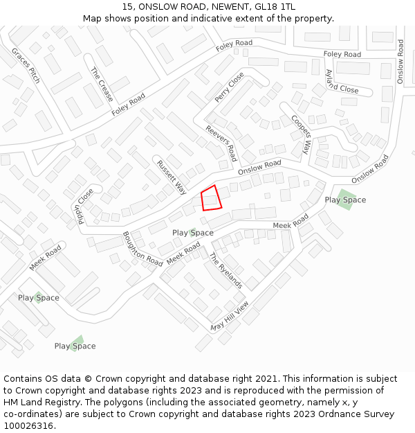 15, ONSLOW ROAD, NEWENT, GL18 1TL: Location map and indicative extent of plot