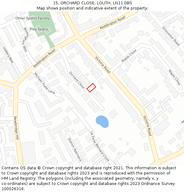 15, ORCHARD CLOSE, LOUTH, LN11 0BS: Location map and indicative extent of plot