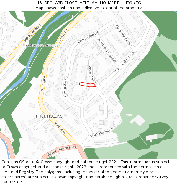 15, ORCHARD CLOSE, MELTHAM, HOLMFIRTH, HD9 4EG: Location map and indicative extent of plot