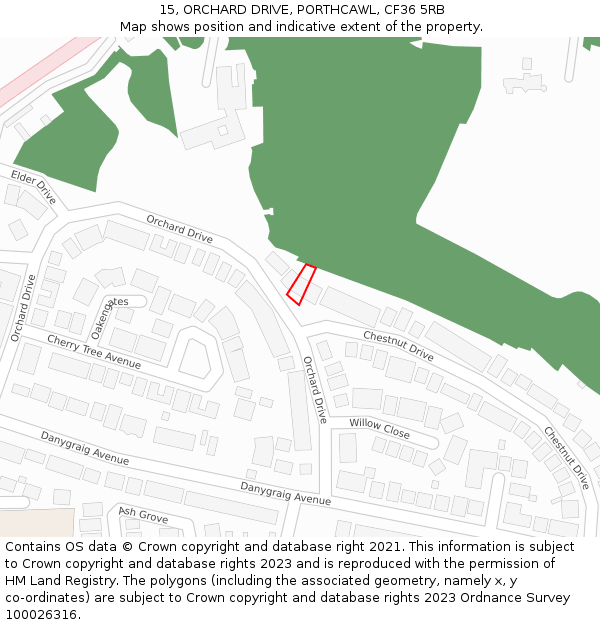 15, ORCHARD DRIVE, PORTHCAWL, CF36 5RB: Location map and indicative extent of plot