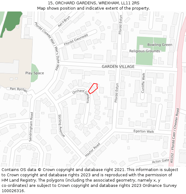 15, ORCHARD GARDENS, WREXHAM, LL11 2RS: Location map and indicative extent of plot