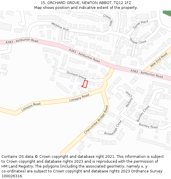 15, ORCHARD GROVE, NEWTON ABBOT, TQ12 1FZ: Location map and indicative extent of plot