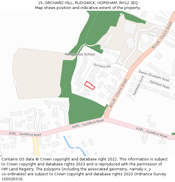 15, ORCHARD HILL, RUDGWICK, HORSHAM, RH12 3EQ: Location map and indicative extent of plot