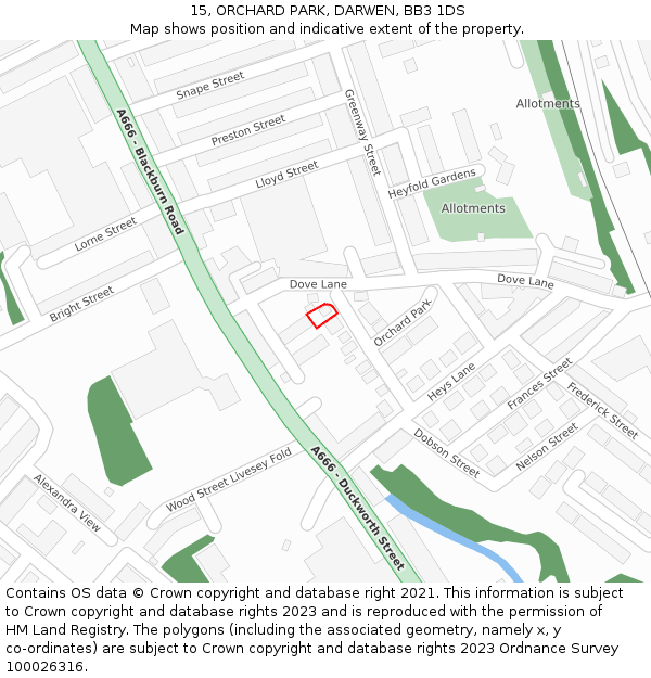 15, ORCHARD PARK, DARWEN, BB3 1DS: Location map and indicative extent of plot