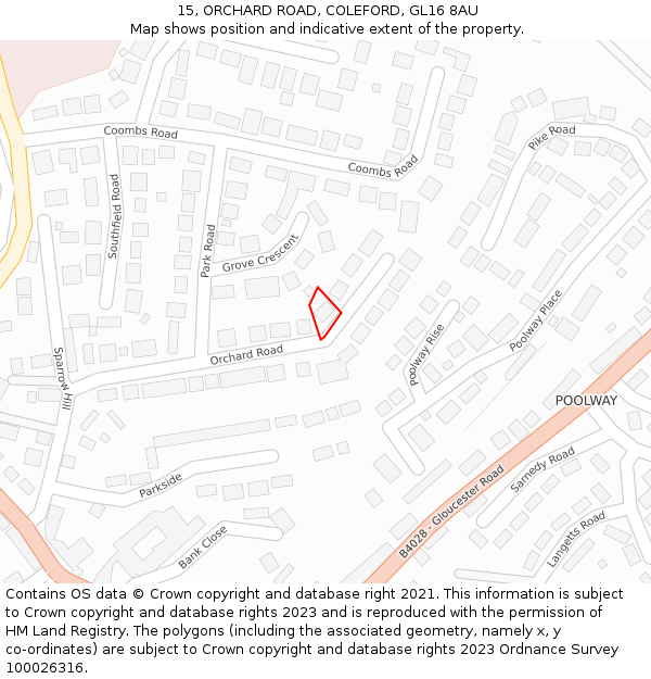 15, ORCHARD ROAD, COLEFORD, GL16 8AU: Location map and indicative extent of plot