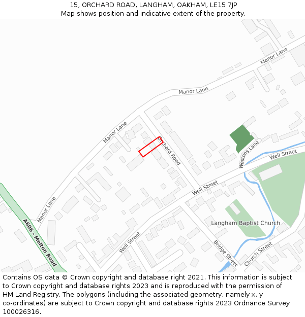 15, ORCHARD ROAD, LANGHAM, OAKHAM, LE15 7JP: Location map and indicative extent of plot
