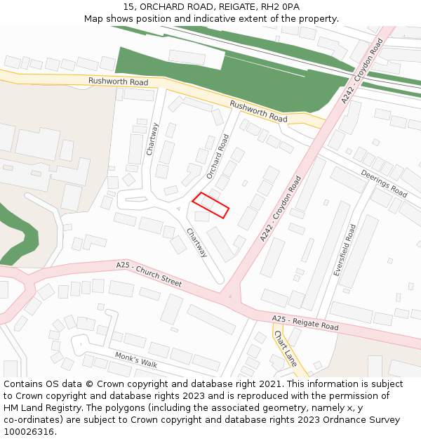 15, ORCHARD ROAD, REIGATE, RH2 0PA: Location map and indicative extent of plot