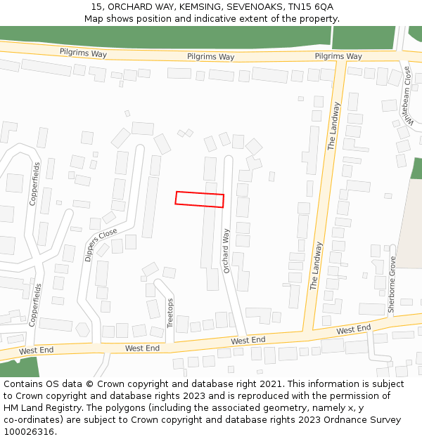 15, ORCHARD WAY, KEMSING, SEVENOAKS, TN15 6QA: Location map and indicative extent of plot