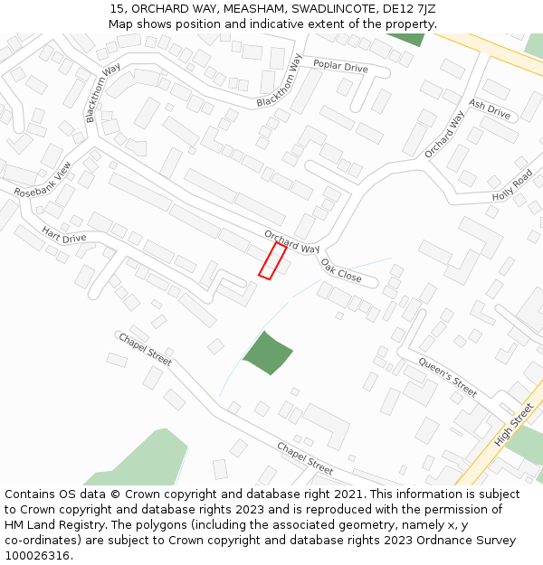 15, ORCHARD WAY, MEASHAM, SWADLINCOTE, DE12 7JZ: Location map and indicative extent of plot