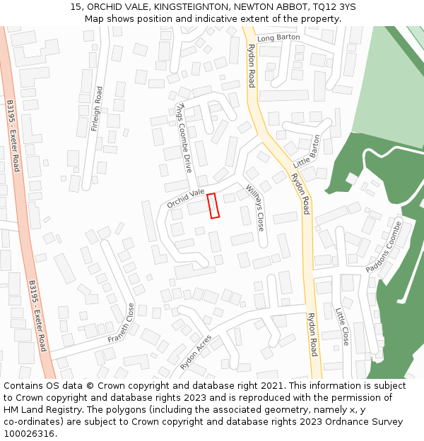 15, ORCHID VALE, KINGSTEIGNTON, NEWTON ABBOT, TQ12 3YS: Location map and indicative extent of plot