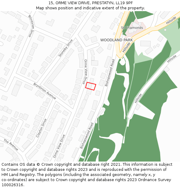 15, ORME VIEW DRIVE, PRESTATYN, LL19 9PF: Location map and indicative extent of plot