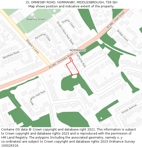 15, ORMESBY ROAD, NORMANBY, MIDDLESBROUGH, TS6 0JH: Location map and indicative extent of plot