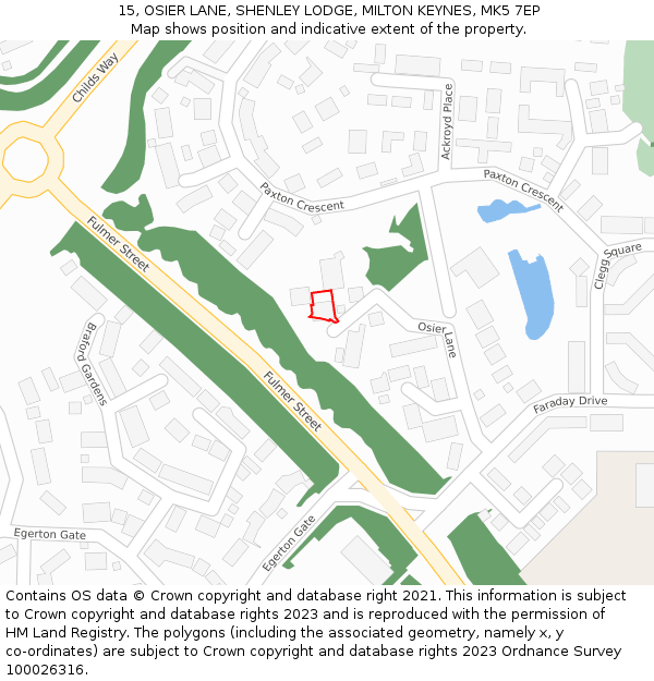 15, OSIER LANE, SHENLEY LODGE, MILTON KEYNES, MK5 7EP: Location map and indicative extent of plot