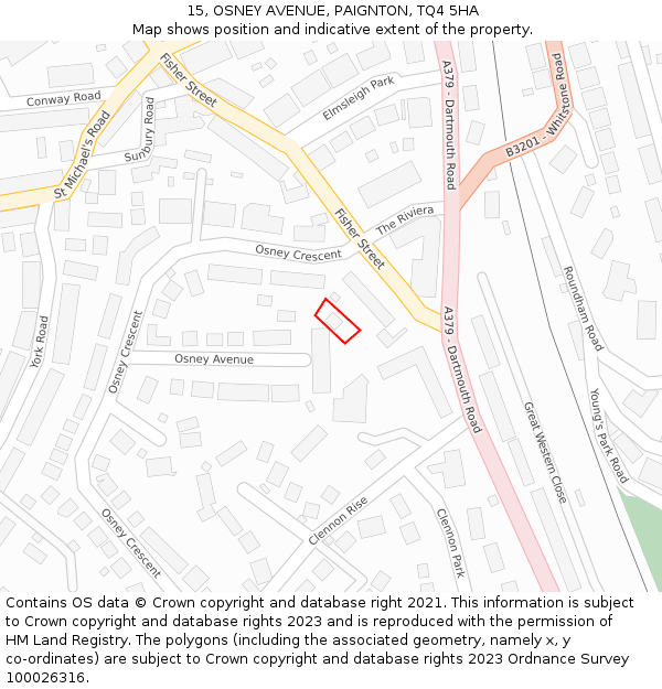 15, OSNEY AVENUE, PAIGNTON, TQ4 5HA: Location map and indicative extent of plot