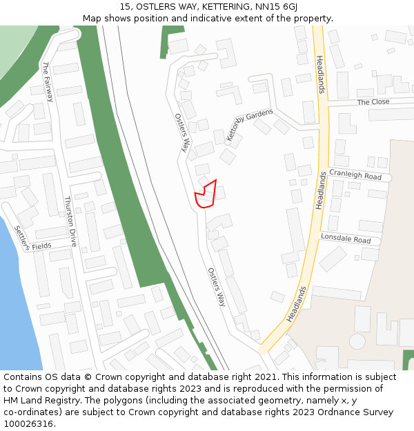 15, OSTLERS WAY, KETTERING, NN15 6GJ: Location map and indicative extent of plot