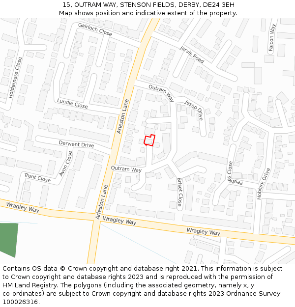 15, OUTRAM WAY, STENSON FIELDS, DERBY, DE24 3EH: Location map and indicative extent of plot