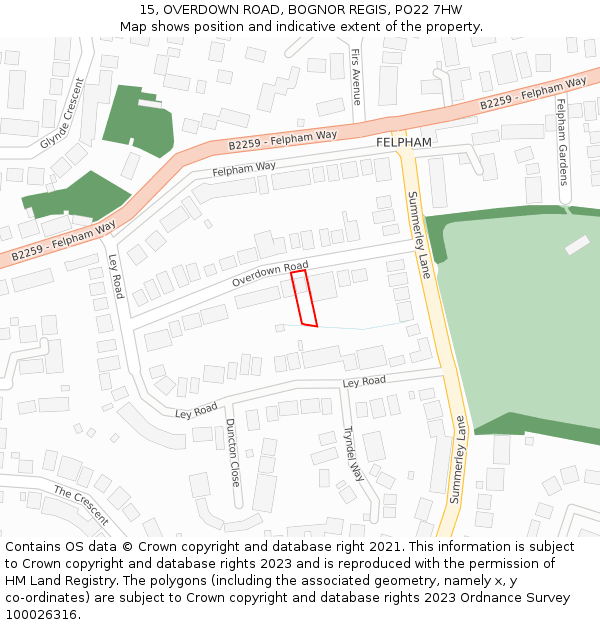 15, OVERDOWN ROAD, BOGNOR REGIS, PO22 7HW: Location map and indicative extent of plot
