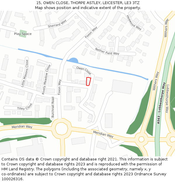 15, OWEN CLOSE, THORPE ASTLEY, LEICESTER, LE3 3TZ: Location map and indicative extent of plot