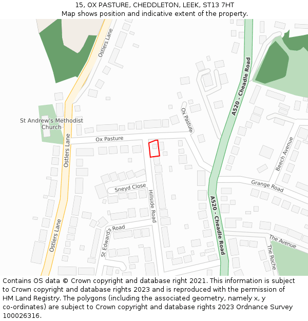 15, OX PASTURE, CHEDDLETON, LEEK, ST13 7HT: Location map and indicative extent of plot