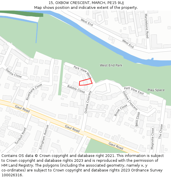 15, OXBOW CRESCENT, MARCH, PE15 9UJ: Location map and indicative extent of plot