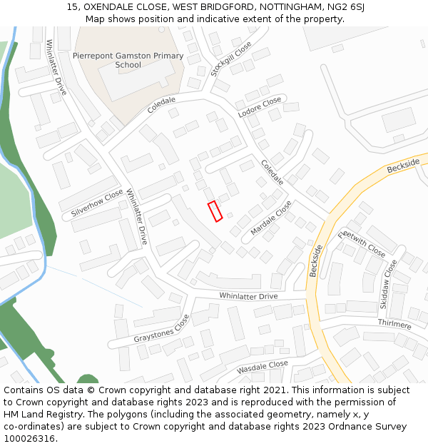 15, OXENDALE CLOSE, WEST BRIDGFORD, NOTTINGHAM, NG2 6SJ: Location map and indicative extent of plot