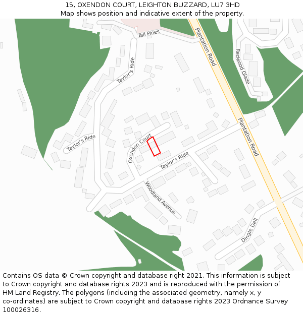 15, OXENDON COURT, LEIGHTON BUZZARD, LU7 3HD: Location map and indicative extent of plot