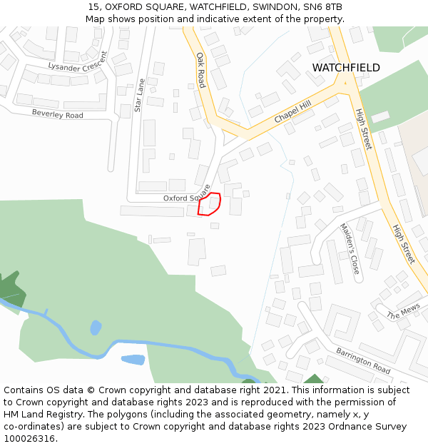 15, OXFORD SQUARE, WATCHFIELD, SWINDON, SN6 8TB: Location map and indicative extent of plot