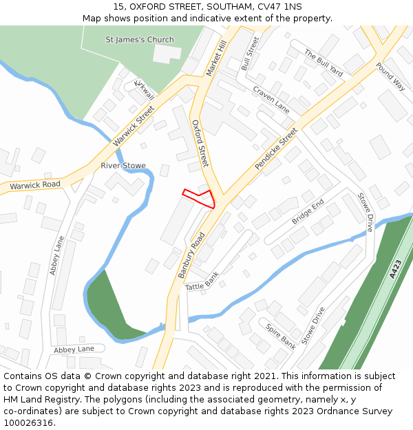 15, OXFORD STREET, SOUTHAM, CV47 1NS: Location map and indicative extent of plot