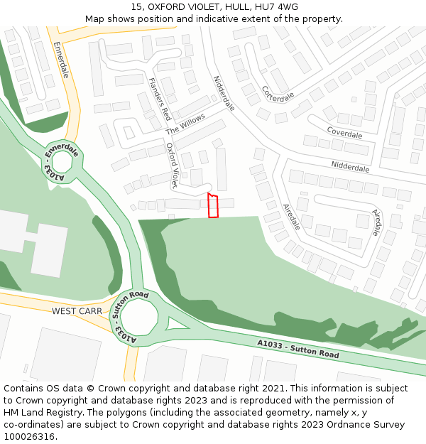 15, OXFORD VIOLET, HULL, HU7 4WG: Location map and indicative extent of plot