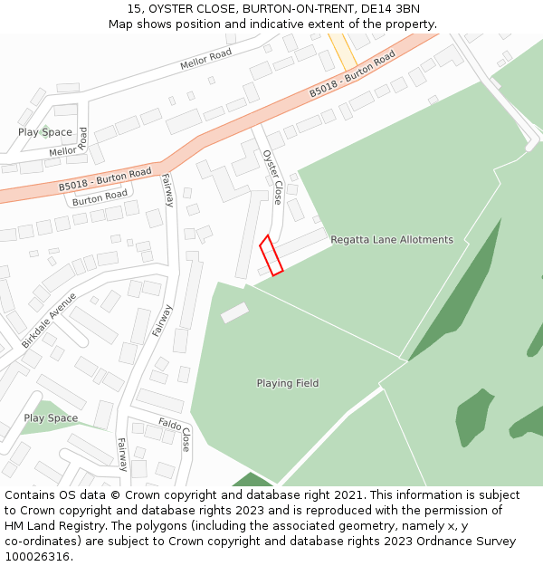 15, OYSTER CLOSE, BURTON-ON-TRENT, DE14 3BN: Location map and indicative extent of plot