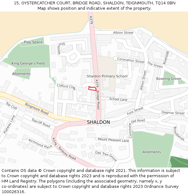 15, OYSTERCATCHER COURT, BRIDGE ROAD, SHALDON, TEIGNMOUTH, TQ14 0BN: Location map and indicative extent of plot