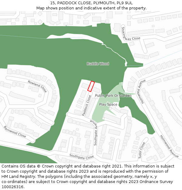15, PADDOCK CLOSE, PLYMOUTH, PL9 9UL: Location map and indicative extent of plot