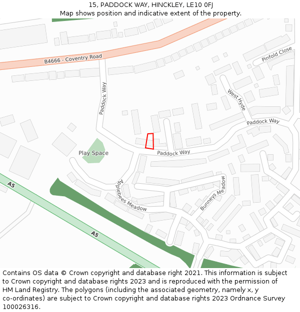 15, PADDOCK WAY, HINCKLEY, LE10 0FJ: Location map and indicative extent of plot