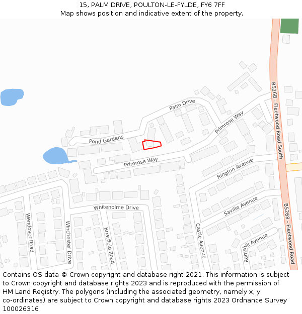 15, PALM DRIVE, POULTON-LE-FYLDE, FY6 7FF: Location map and indicative extent of plot