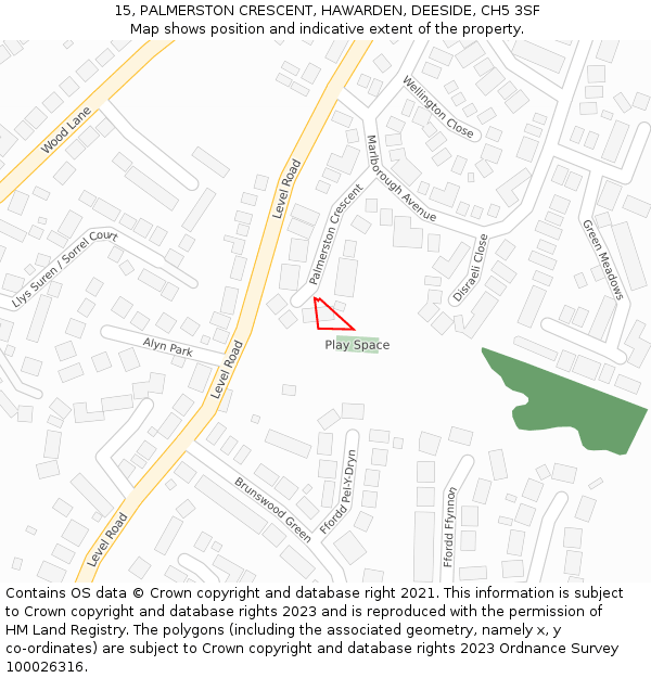 15, PALMERSTON CRESCENT, HAWARDEN, DEESIDE, CH5 3SF: Location map and indicative extent of plot